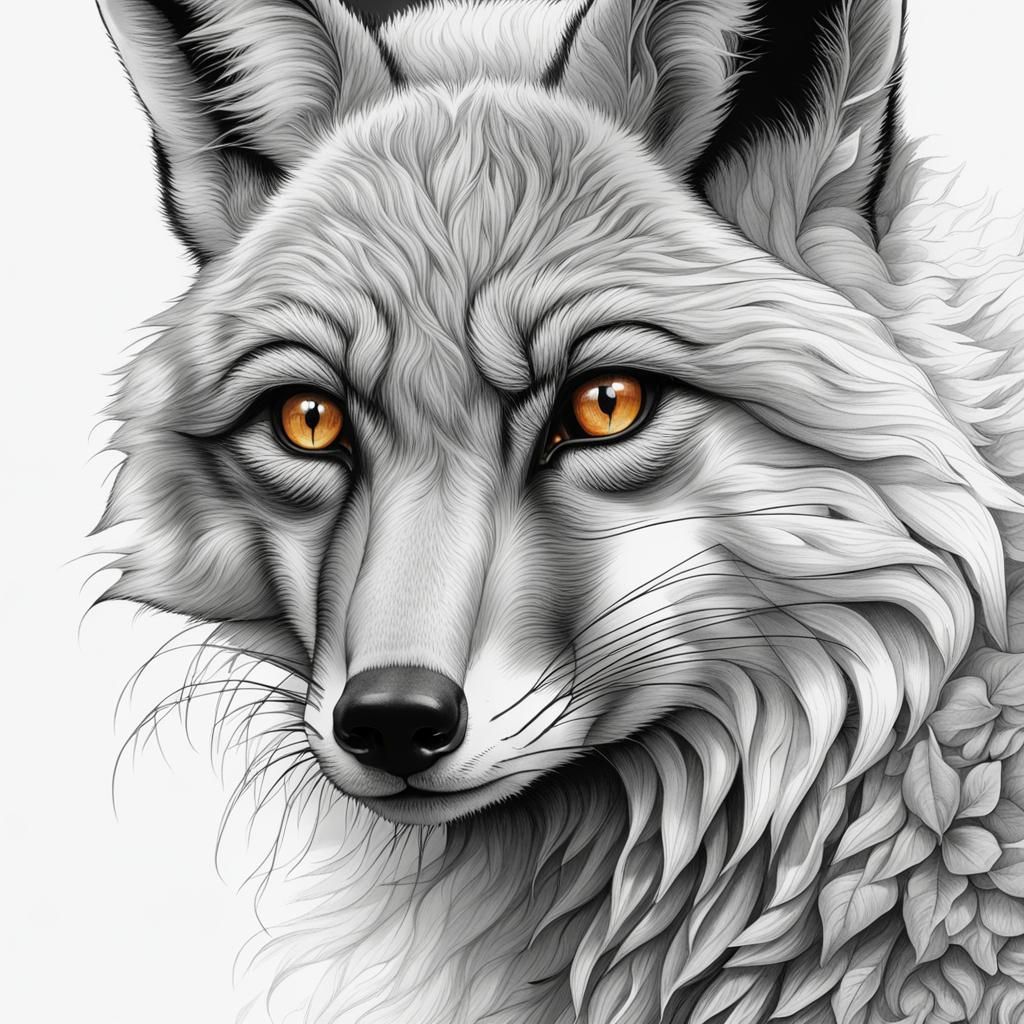 Detailed Fox Line Art for Coloring Book