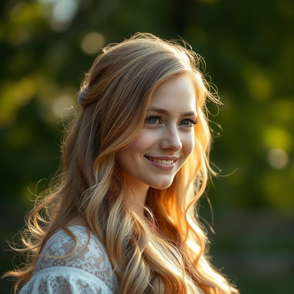 Radiant Woman with Golden Hair, Professional Photography