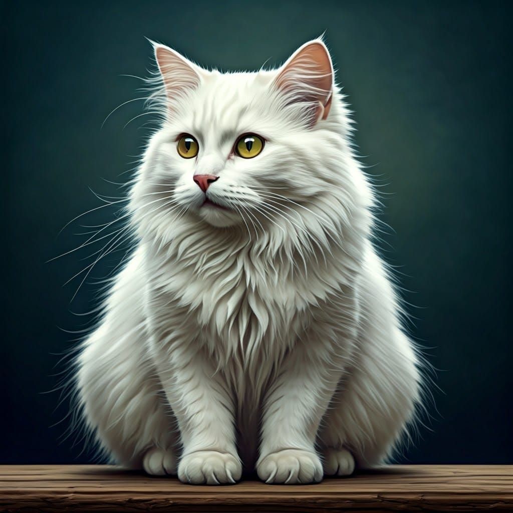 Long-Haired White Cat in Contemplative Mood