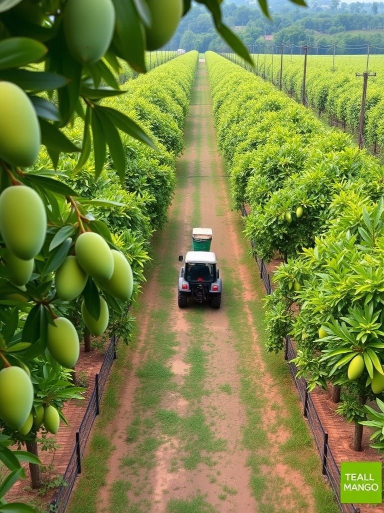 Bird's Eye View of a Lush Mango Orchard