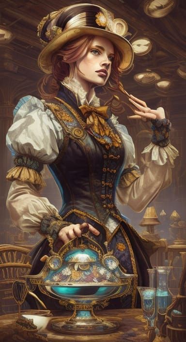 Surreal Steampunk Tea Party with Clockwork Figures