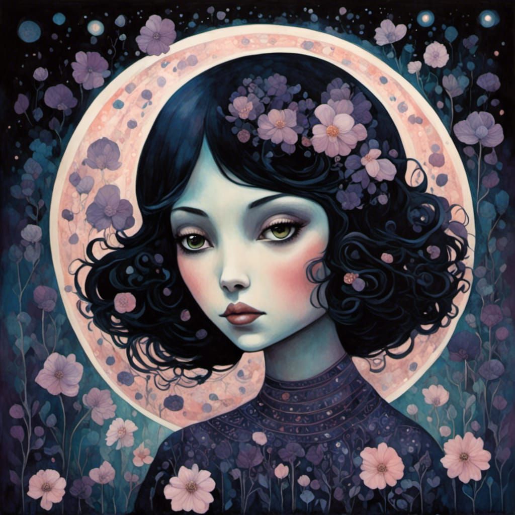 Funky 70s Woman in Countryside Watercolor Illustration