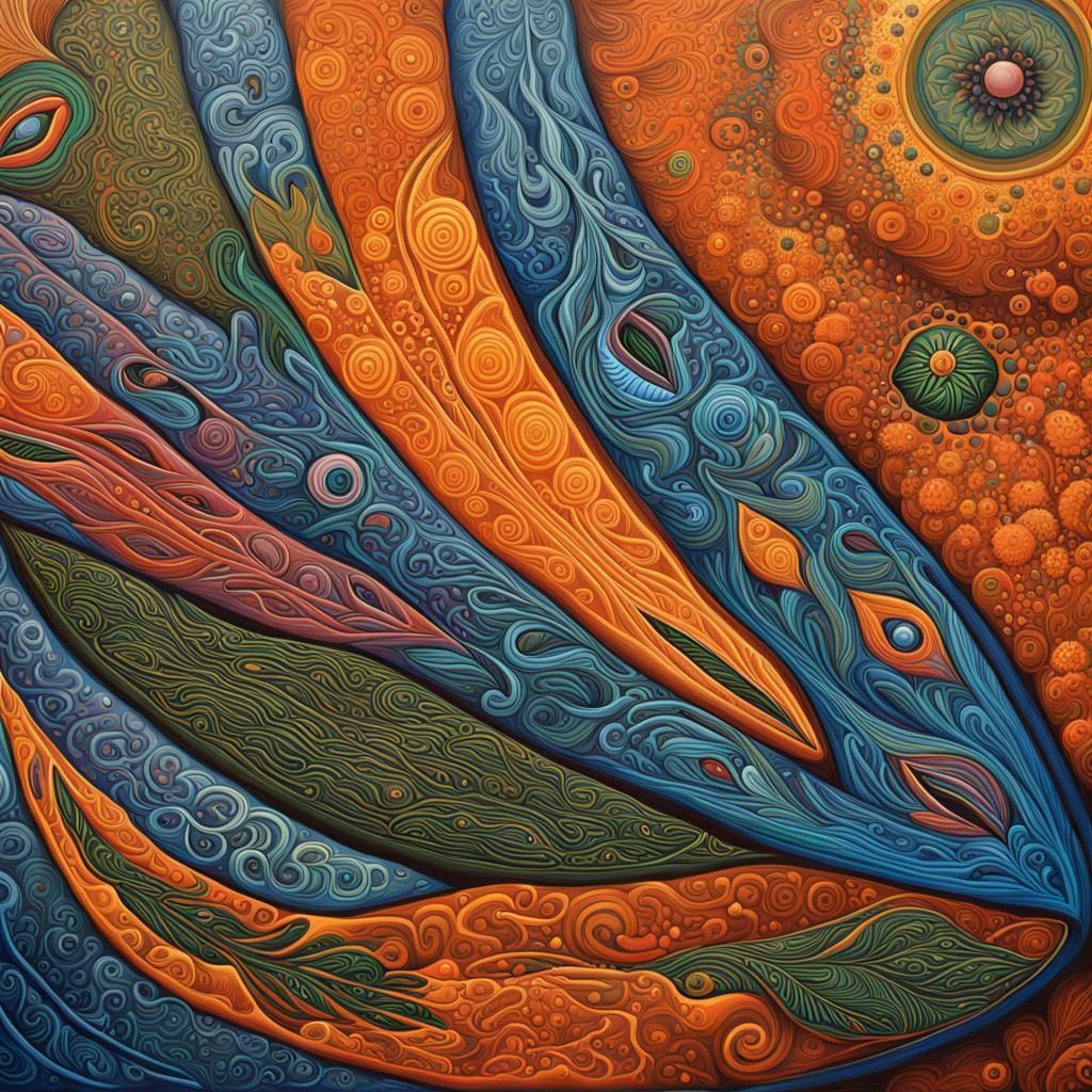 Aboriginal Painting of Flora and Fauna in Hyperrealistic Sty...