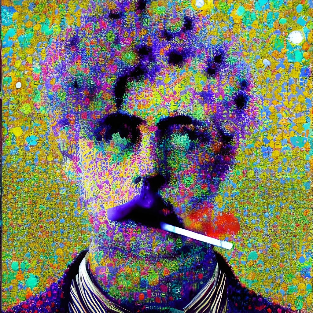 Psychedelic Pointillist Portrait of Hipster Smoking