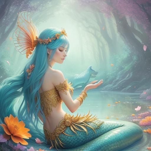 Enchanting Mermaid with Peacock Tail in Fantasy Art