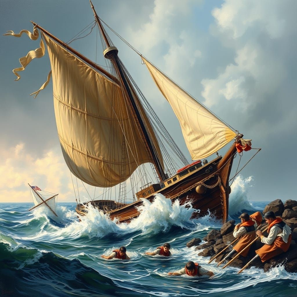 Majestic Schooner Battles Fierce Gale on Lake Superior