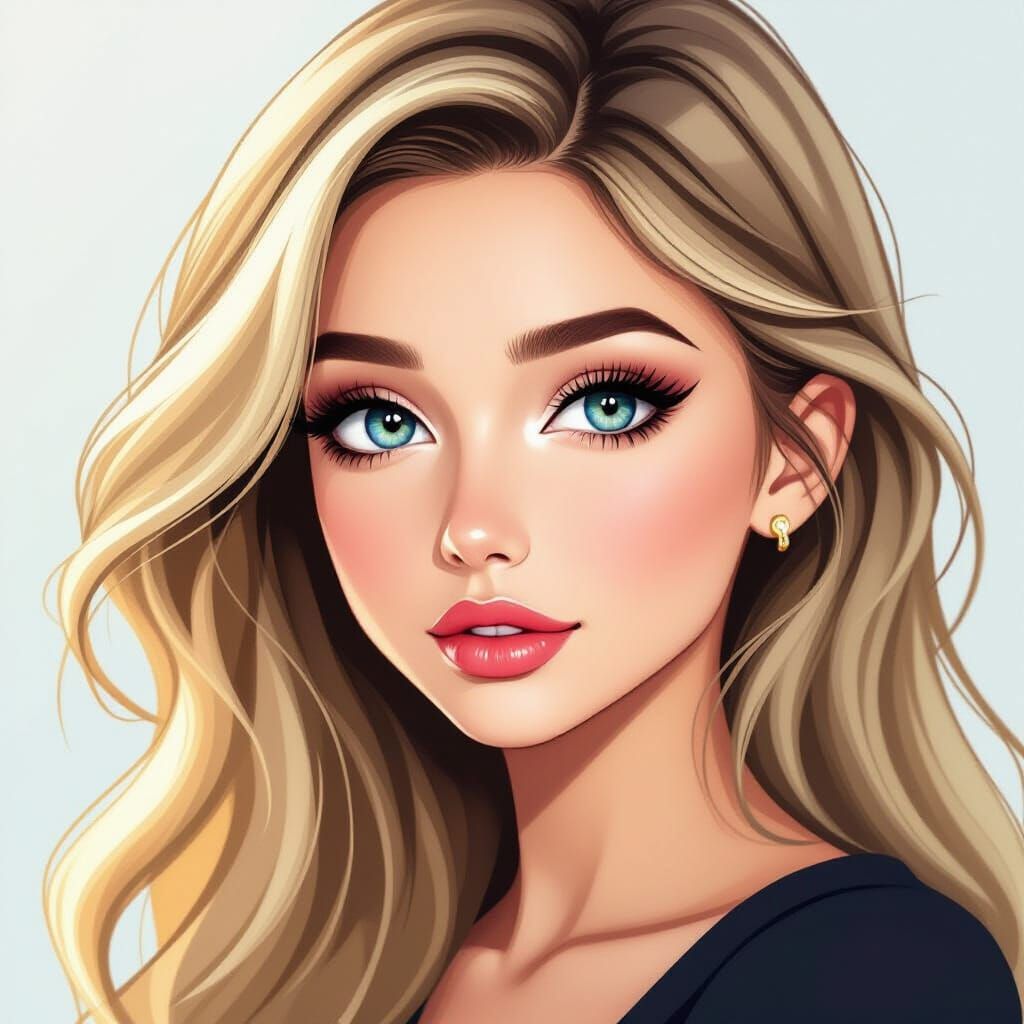 Anime Style Woman with Blonde Hair: A Semi-Realistic Portrai...