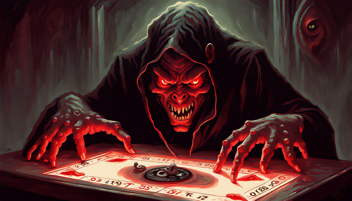 Sinister Demon Crawling from Ouija Board
