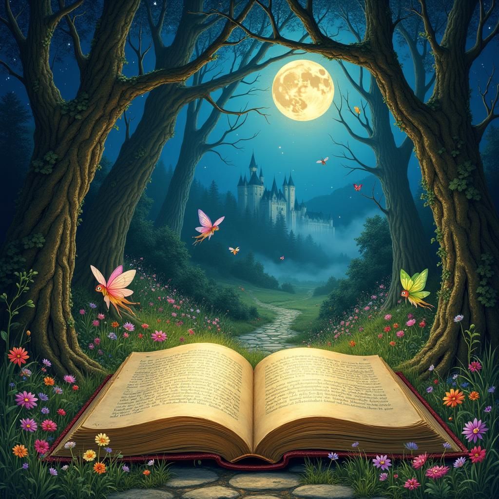 Enchanted Book with Fairies in Magical Forest