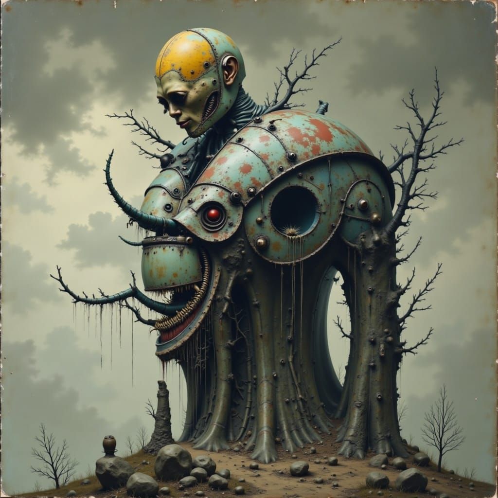 Surrealistic Dreamscape in Dark Achromatic Style