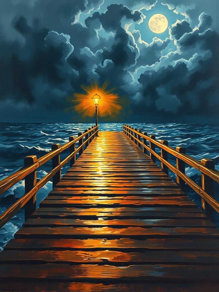 Pier on a stormy night