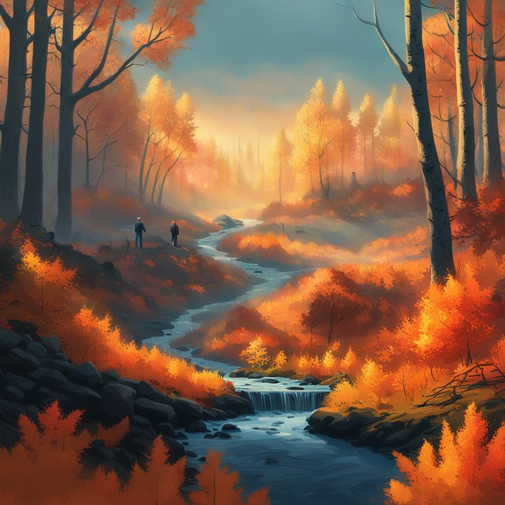Autumnal Figure in Forest: Fantasy Matte Painting