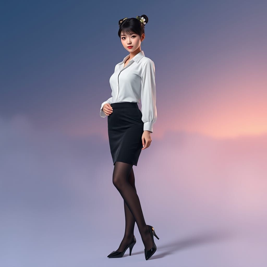 Elegant Female Spy in Sophisticated Black and Navy Attire