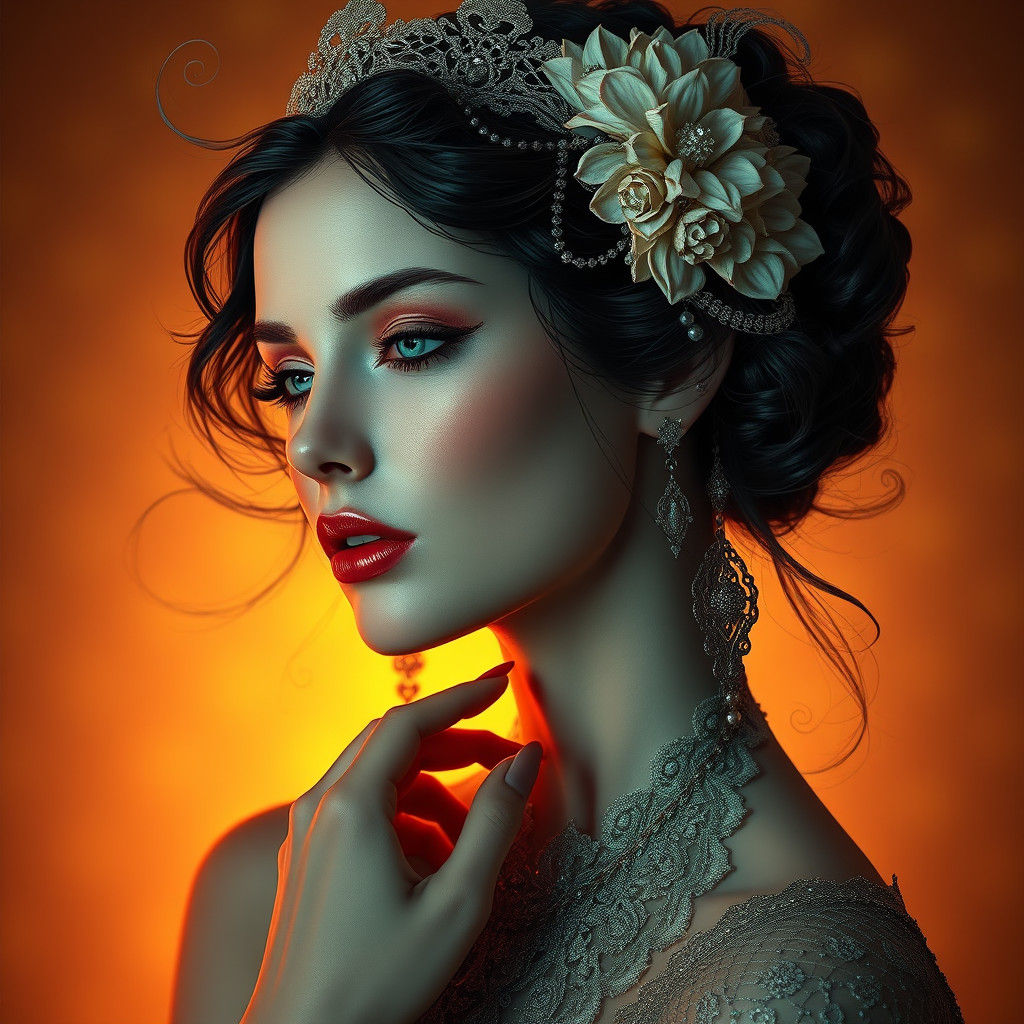 Elegant Woman Portrait in Art Nouveau Style