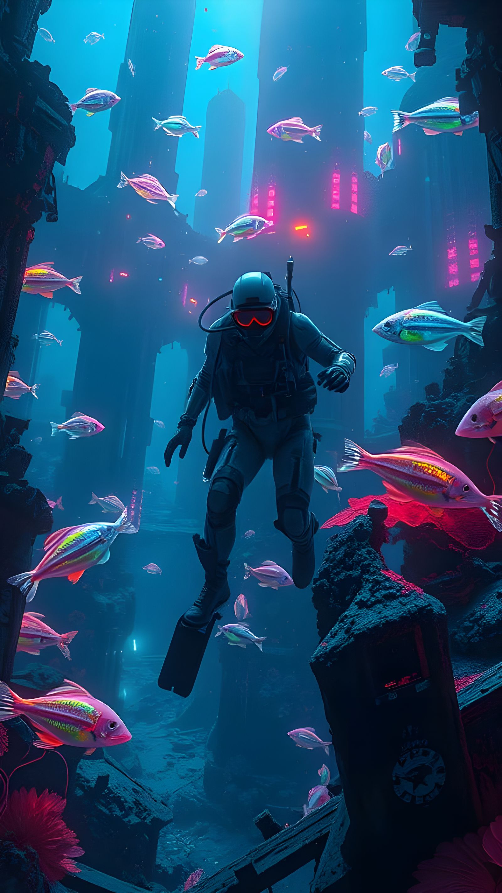 Future Sub-Civilisation Ruins in Vibrant Neon