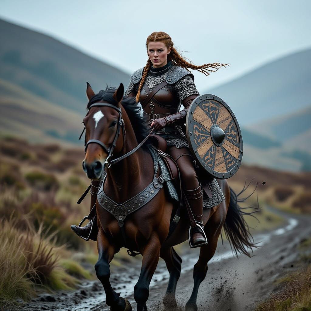 Scottish Warrior Gallops to Battle in Gritty Highlands