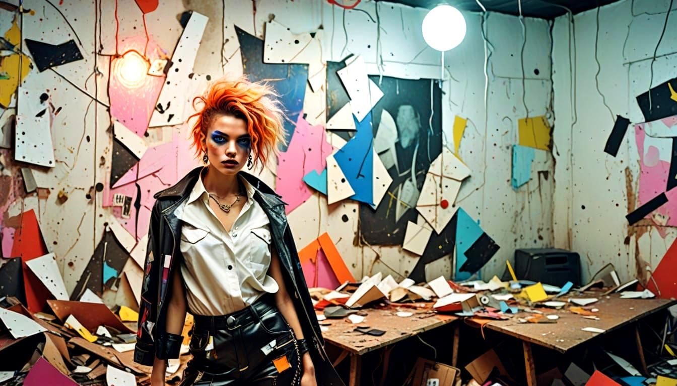 Graffiti Fashion Models Party through Neon Dirt in Cubist St...