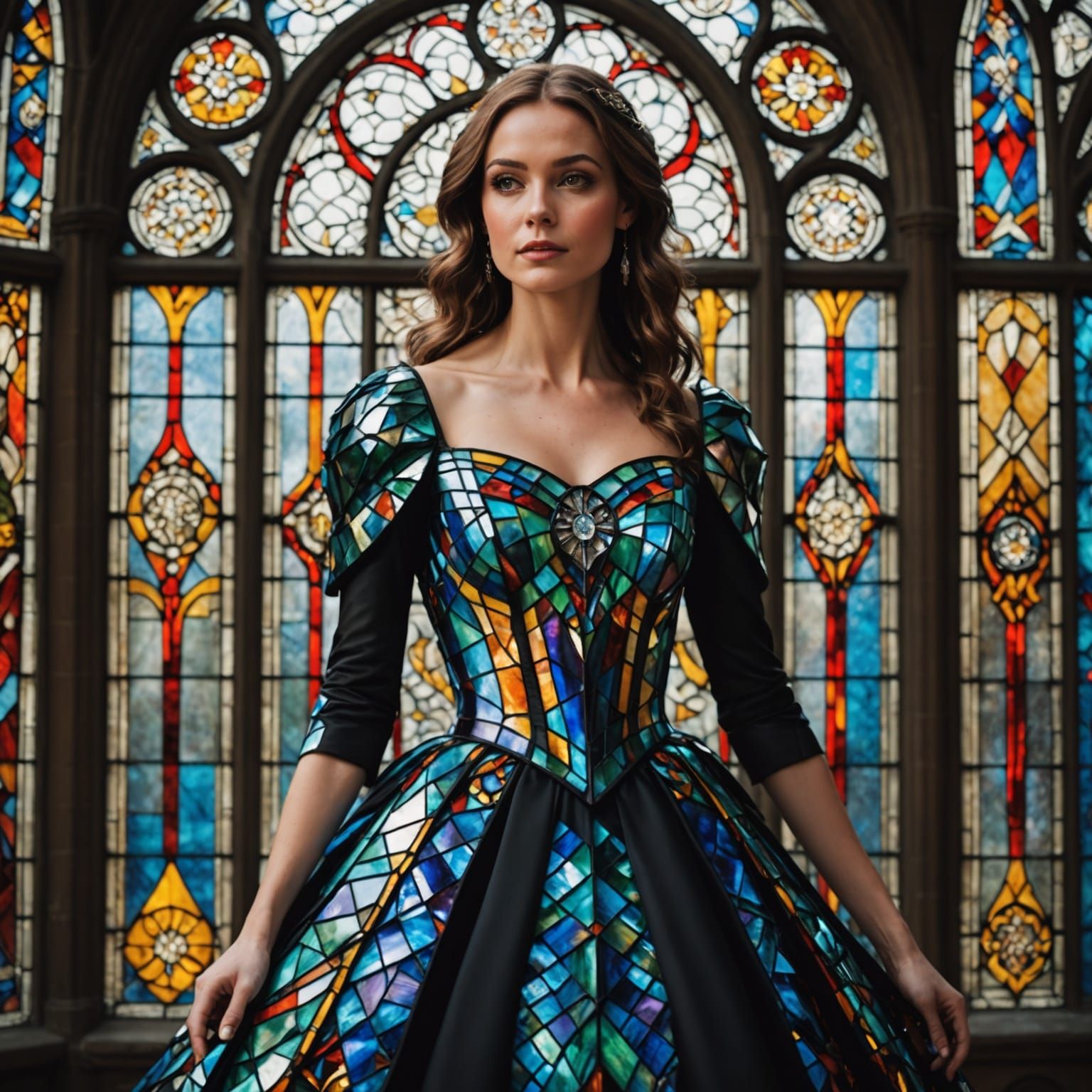 Beautiful Woman in Stained Glass Inspired Gown