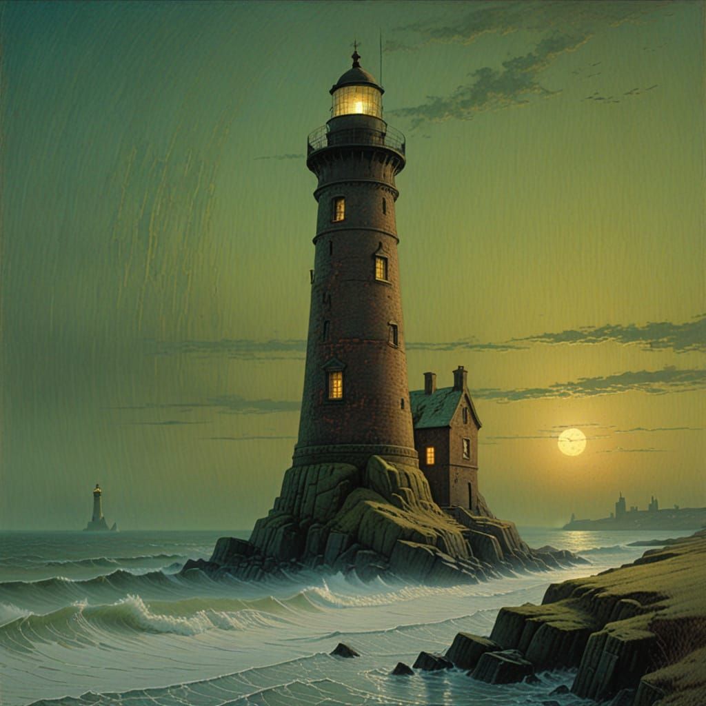 Majestic Opalescent Lighthouse on Frosty Brickwork