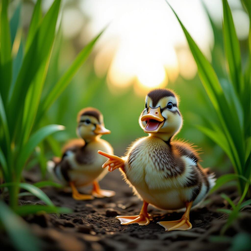 Silly Duckling Photobomb with Giant Grass