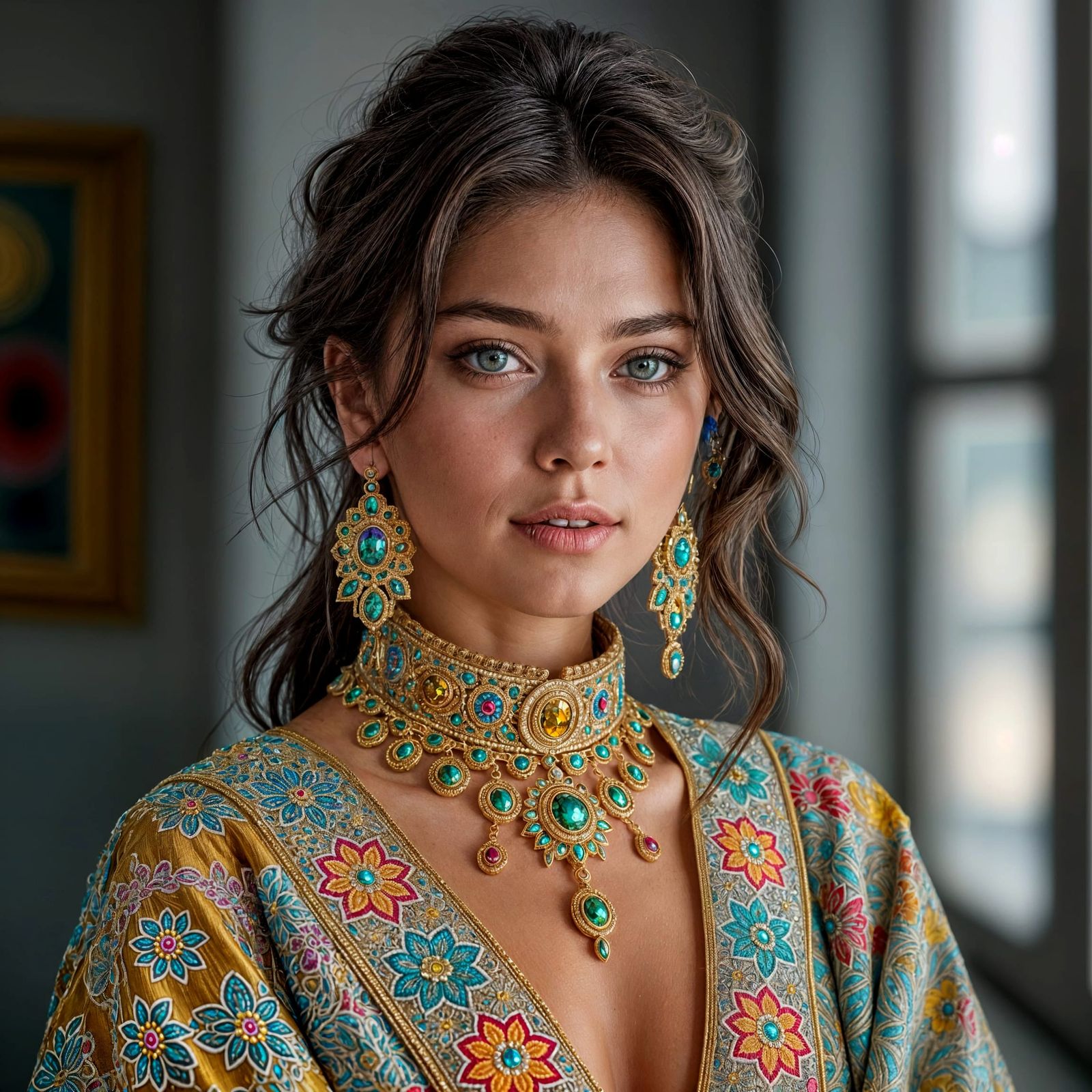 Hyperrealistic Portrait of Woman with Futuristic Jewelry