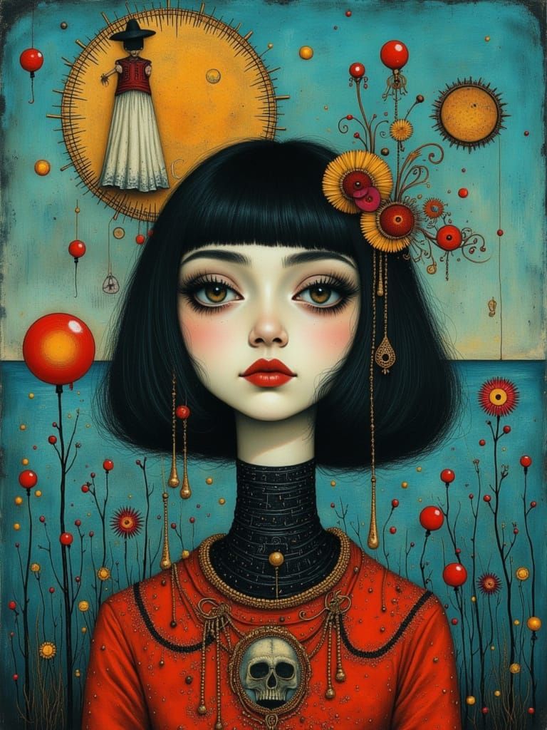 Colorful Gothic Woman in Surreal Abstract Style