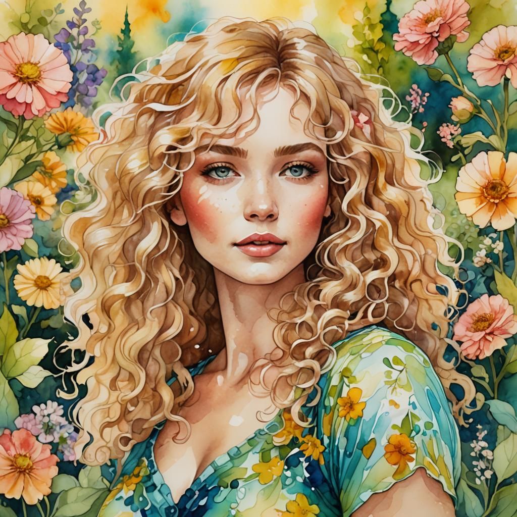Alcohol Ink Portrait in Sunny Flower Garden