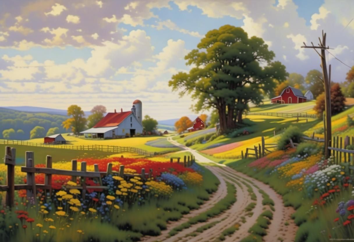 Spring Landscape with Wildflowers in Impasto Gouache