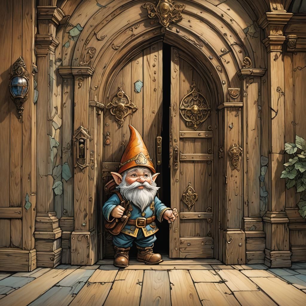 Gnome Enters Grand Hall: Fantasy Illustration