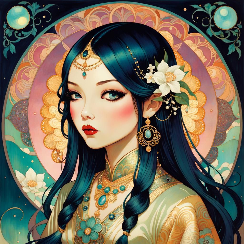 Surreal Portrait in Art Nouveau Style