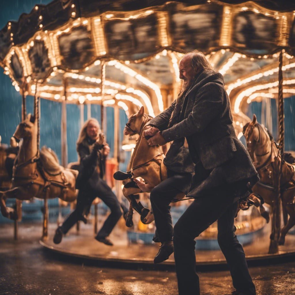 Carousel Fun: Finnish Adults Enjoying a Stormy Ride