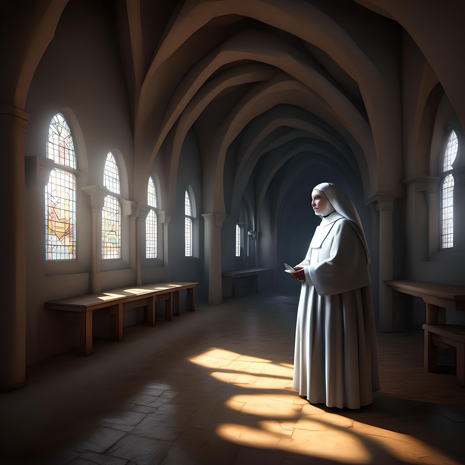 Nun in Convent: Hyperrealistic Fractal Art