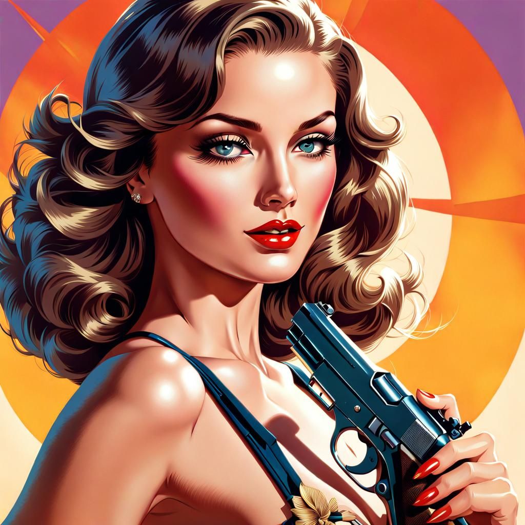 Glamorous Woman Posing with Handgun in Pop Art Style