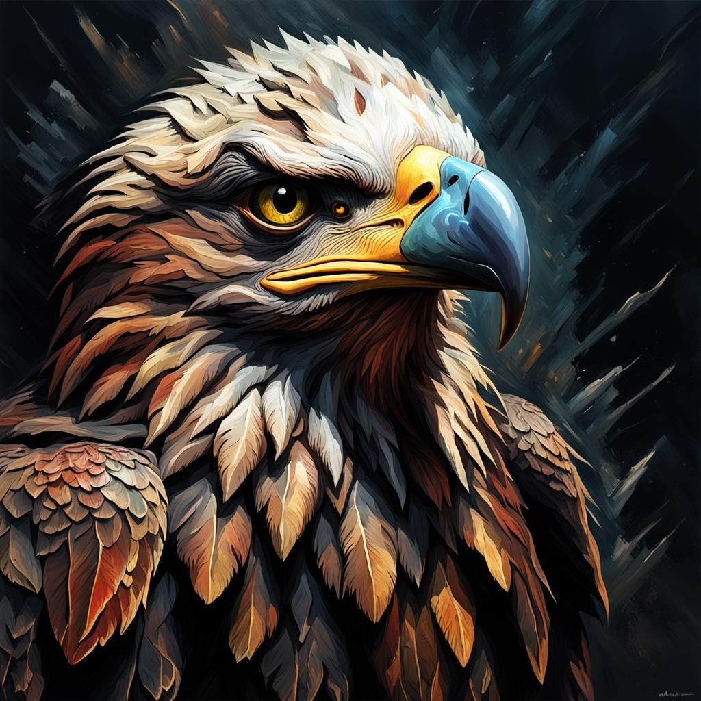 Disturbing Gothic Eagle Grotesque in Impasto Style