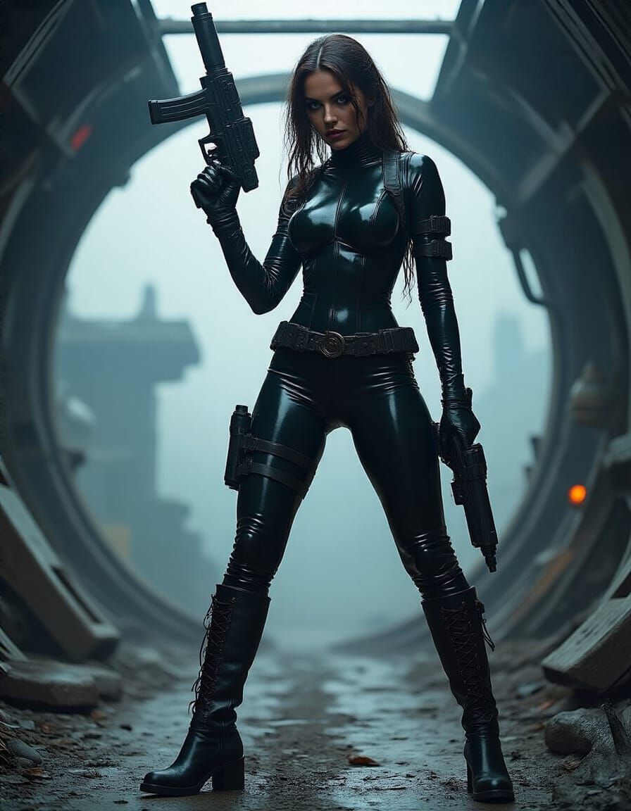 Space Huntress in Latex Jumpsuit and Boots