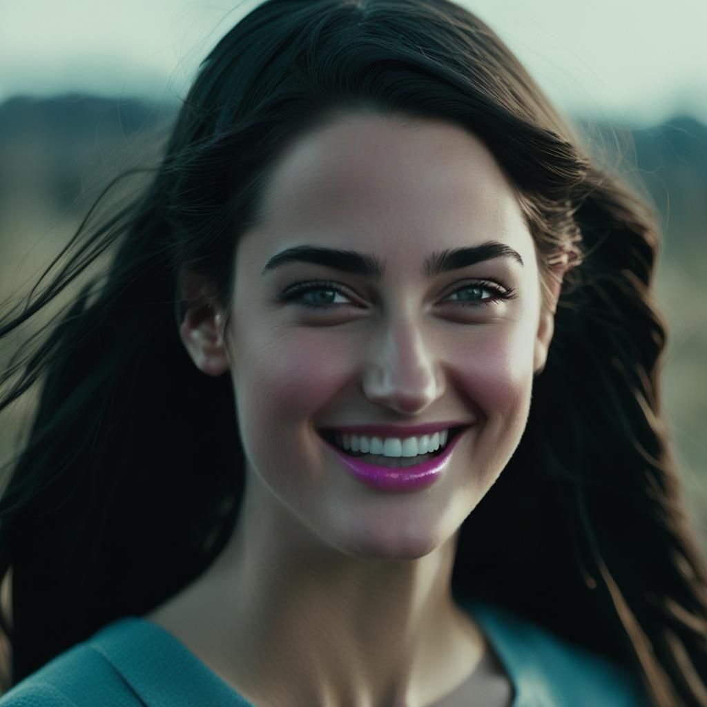 Woman with Long Black Hair in the Wind