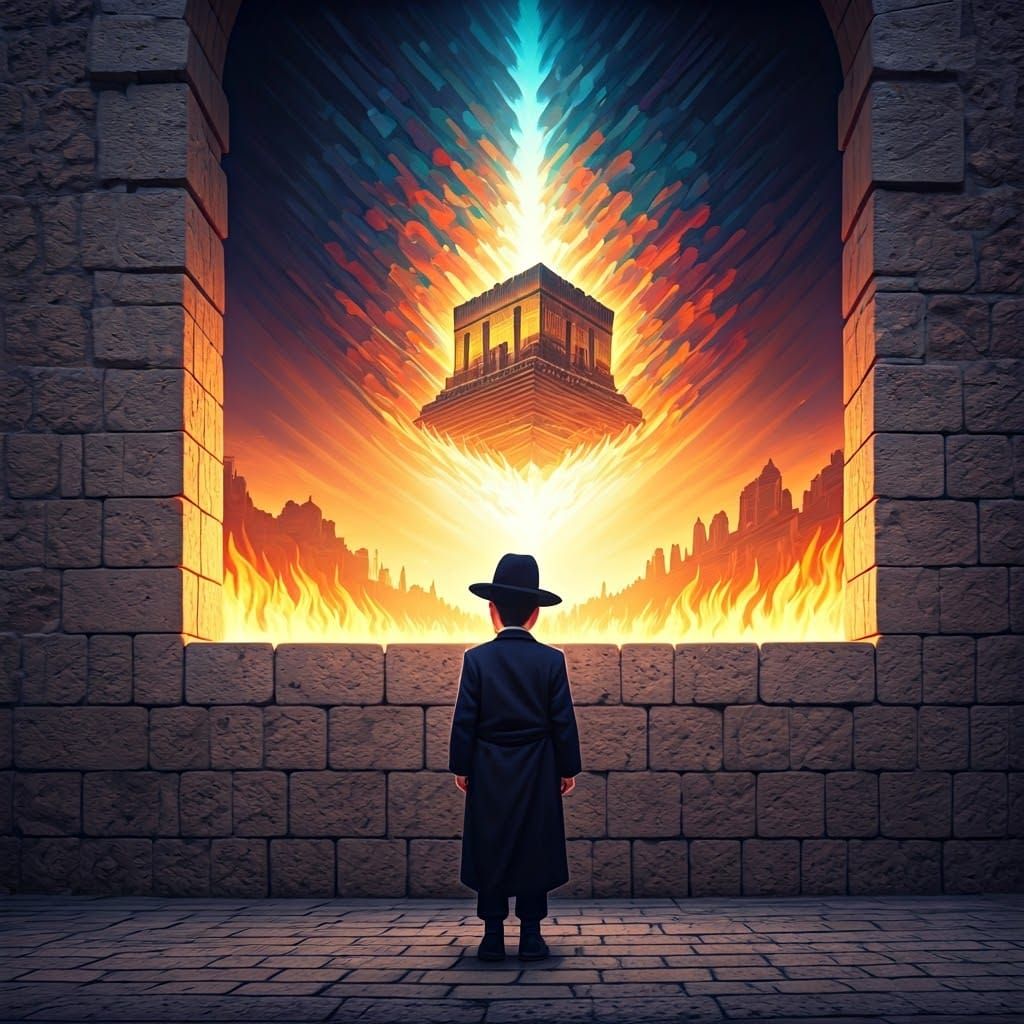 Hasidic Boy Gazing at Jerusalem Graffiti Art