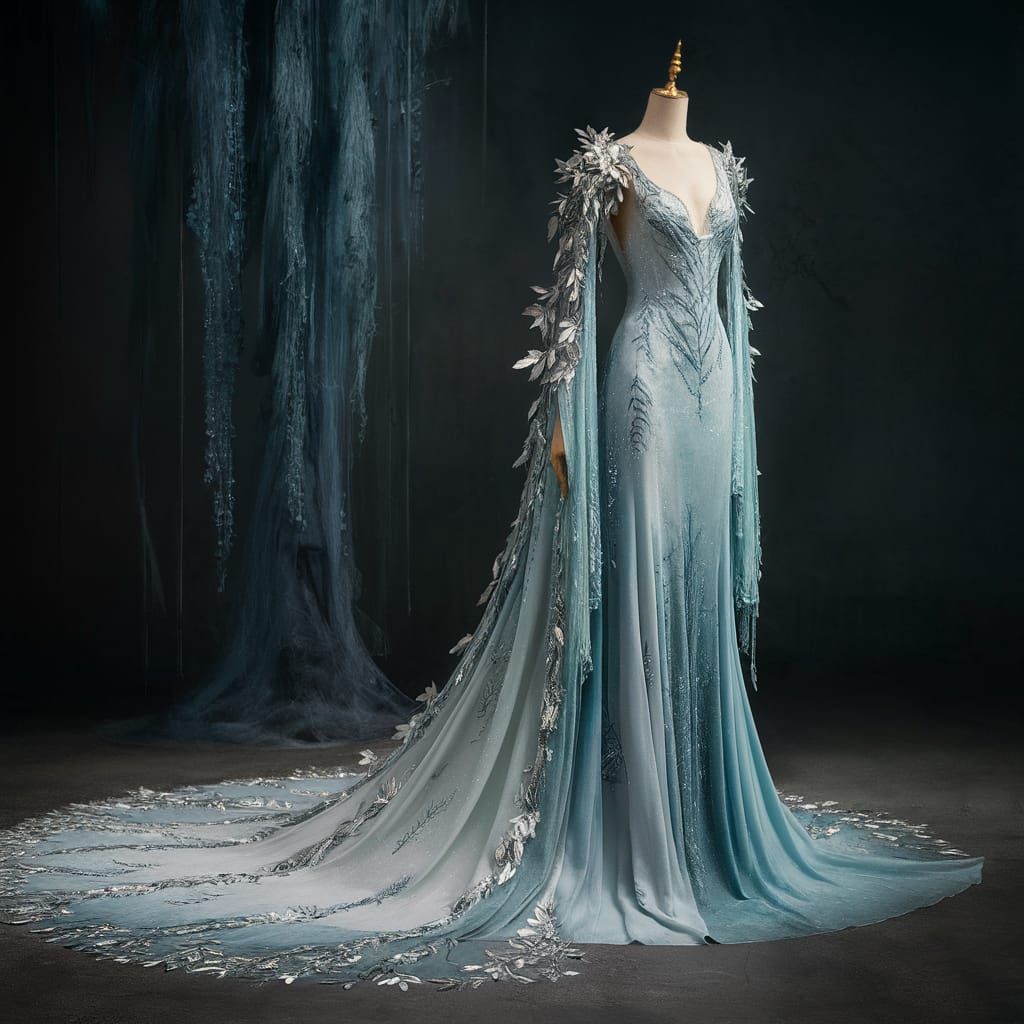 Ethereal Elvish Wedding Dress in Misty Blue