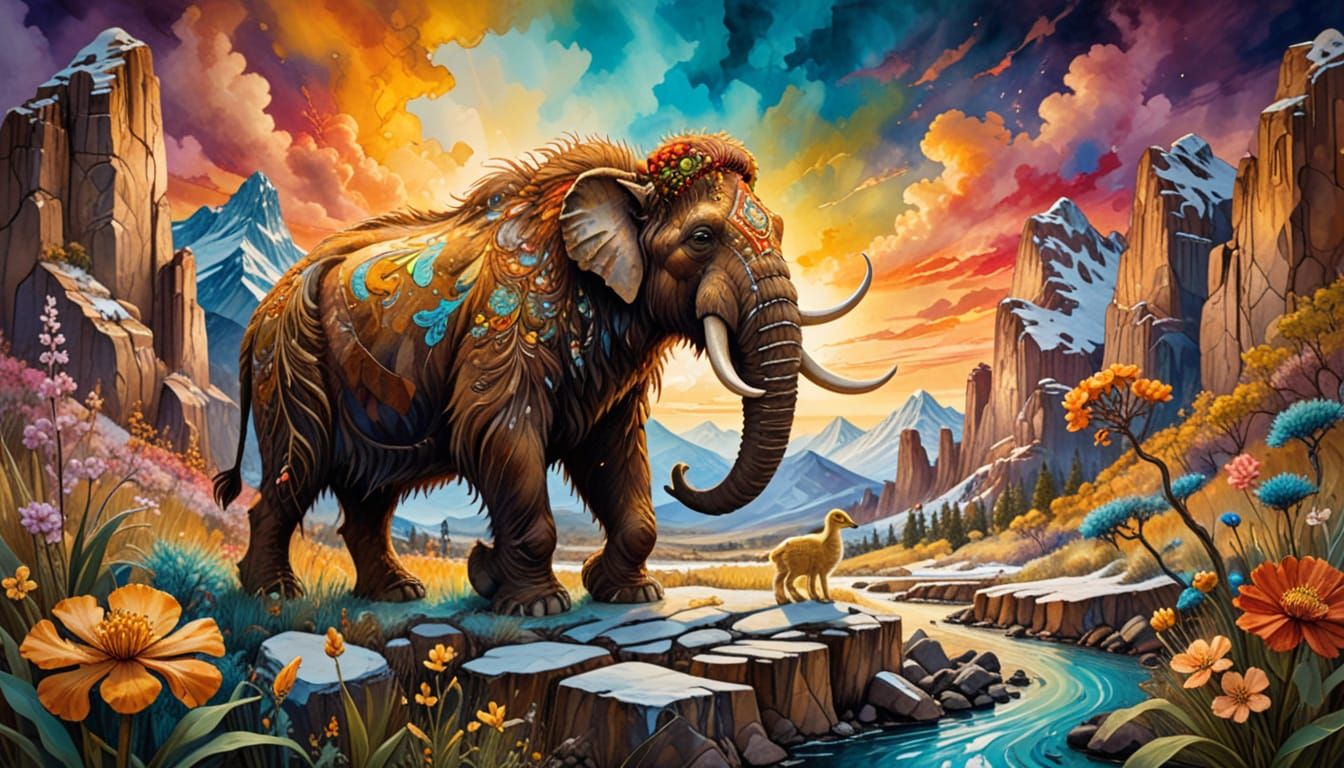Extinct Animals in Dreamlike Surrealist Landscape