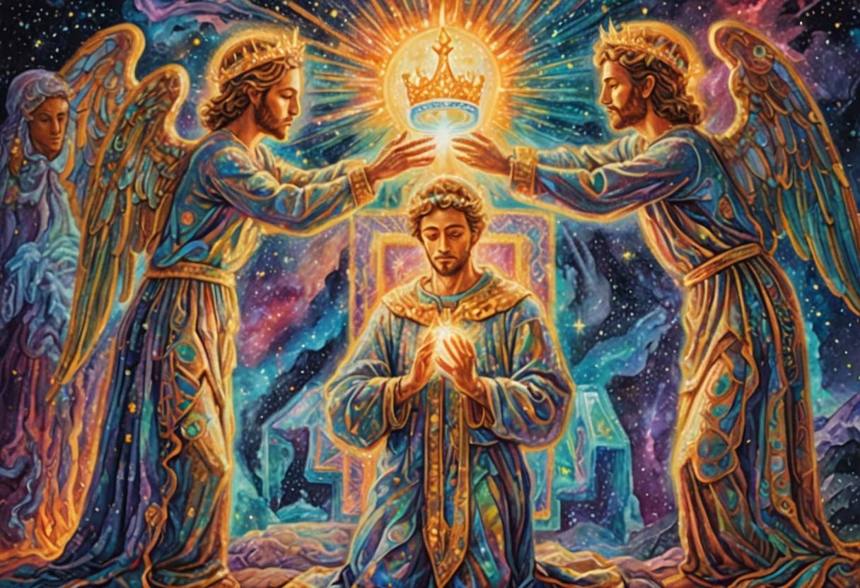 Angels Crown Man in Starry Cosmic Landscape
