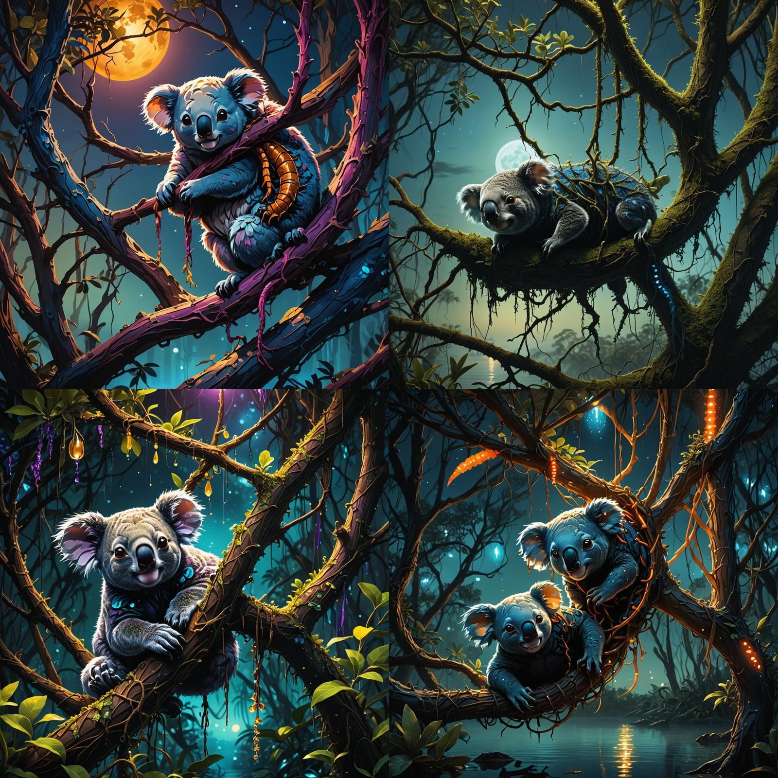 Half Koala Centipede Hovers on Mangrove Tree at Night