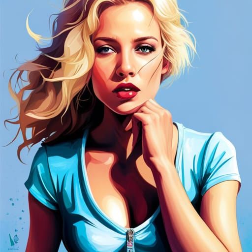 Hyperrealistic Portrait of a Blonde Girl in Splash Art Style