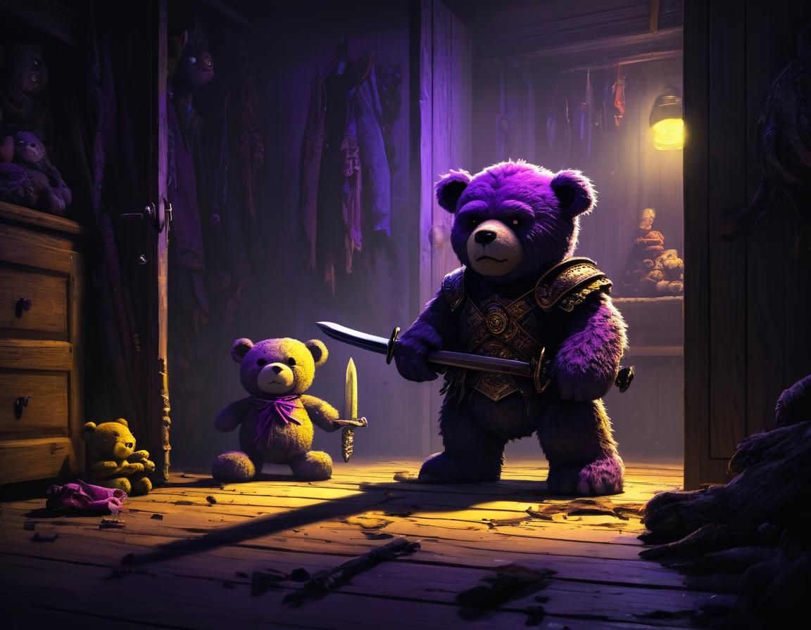 Teddy Bear Knight Defends Child, Art Nouveau Style