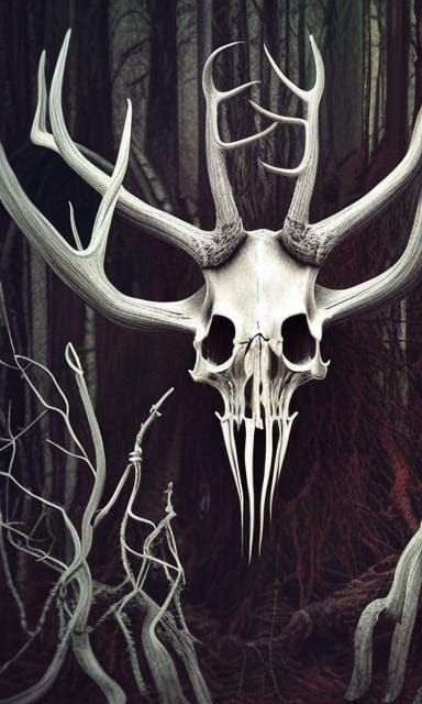 Spooky Wendigo Portrait with Elk Antlers