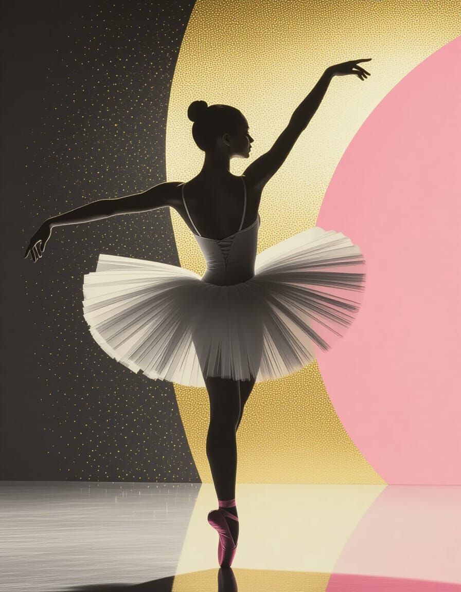 Elegant Ballerina in Black and White with Color Highlights