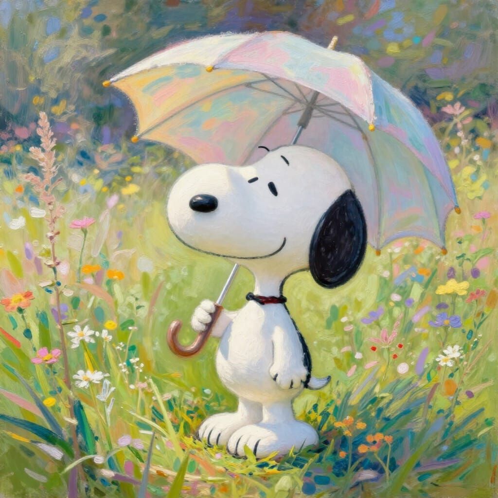 3D Snoopy Holding Parasol in Monet Style