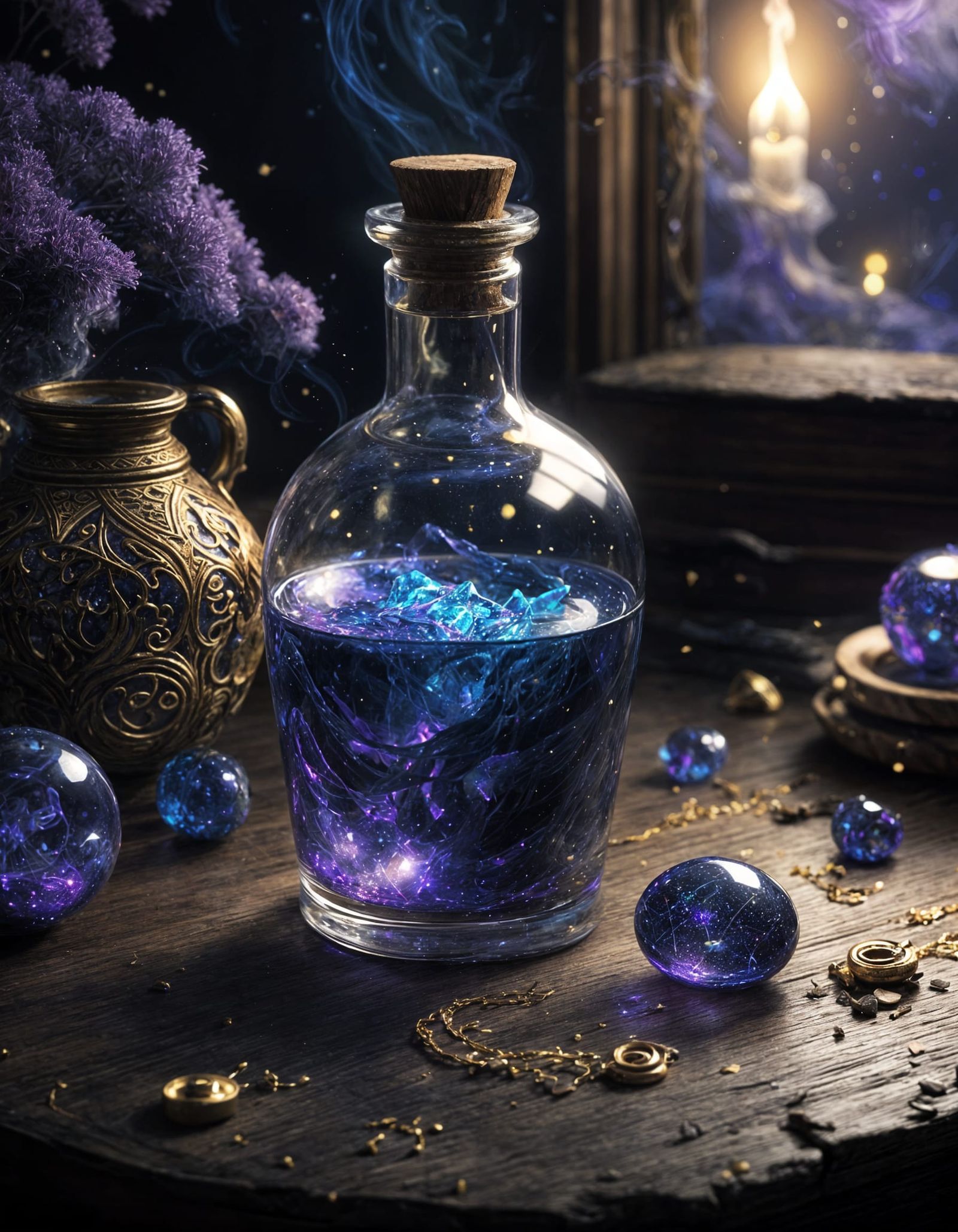 Enchanted Potion Bottle with Luminous Nebula Colors