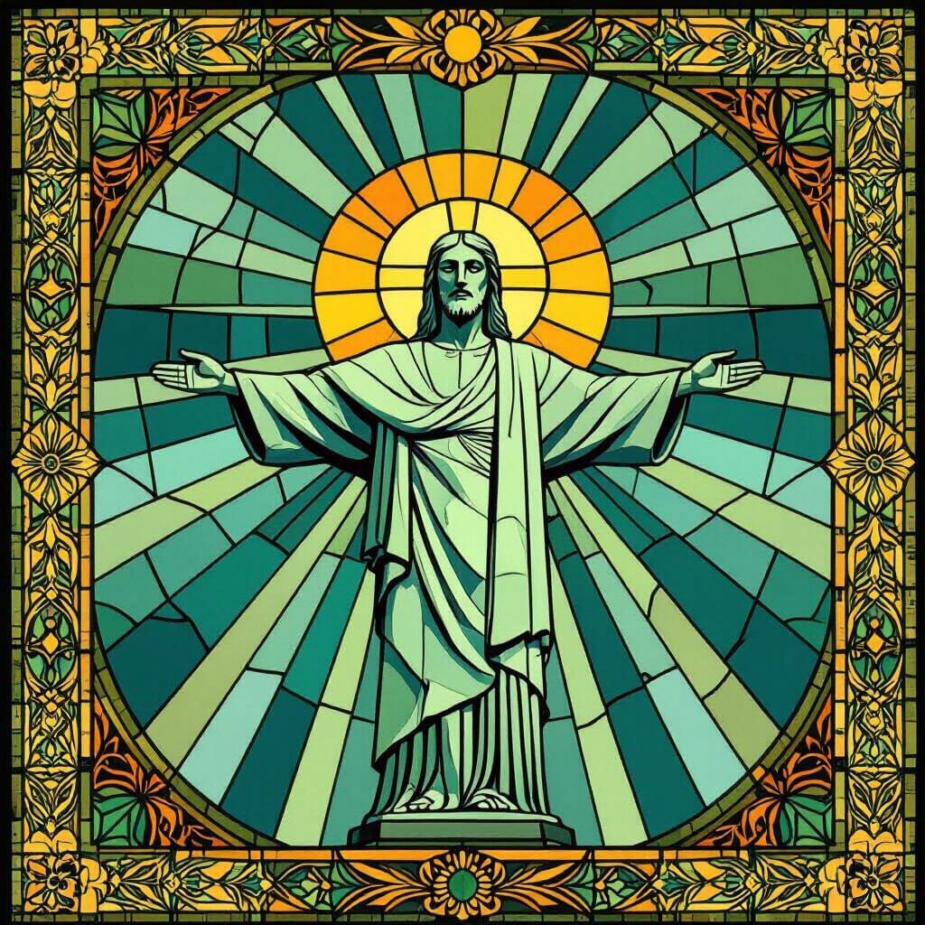Art Deco Christ the Redeemer with Jewel Tones