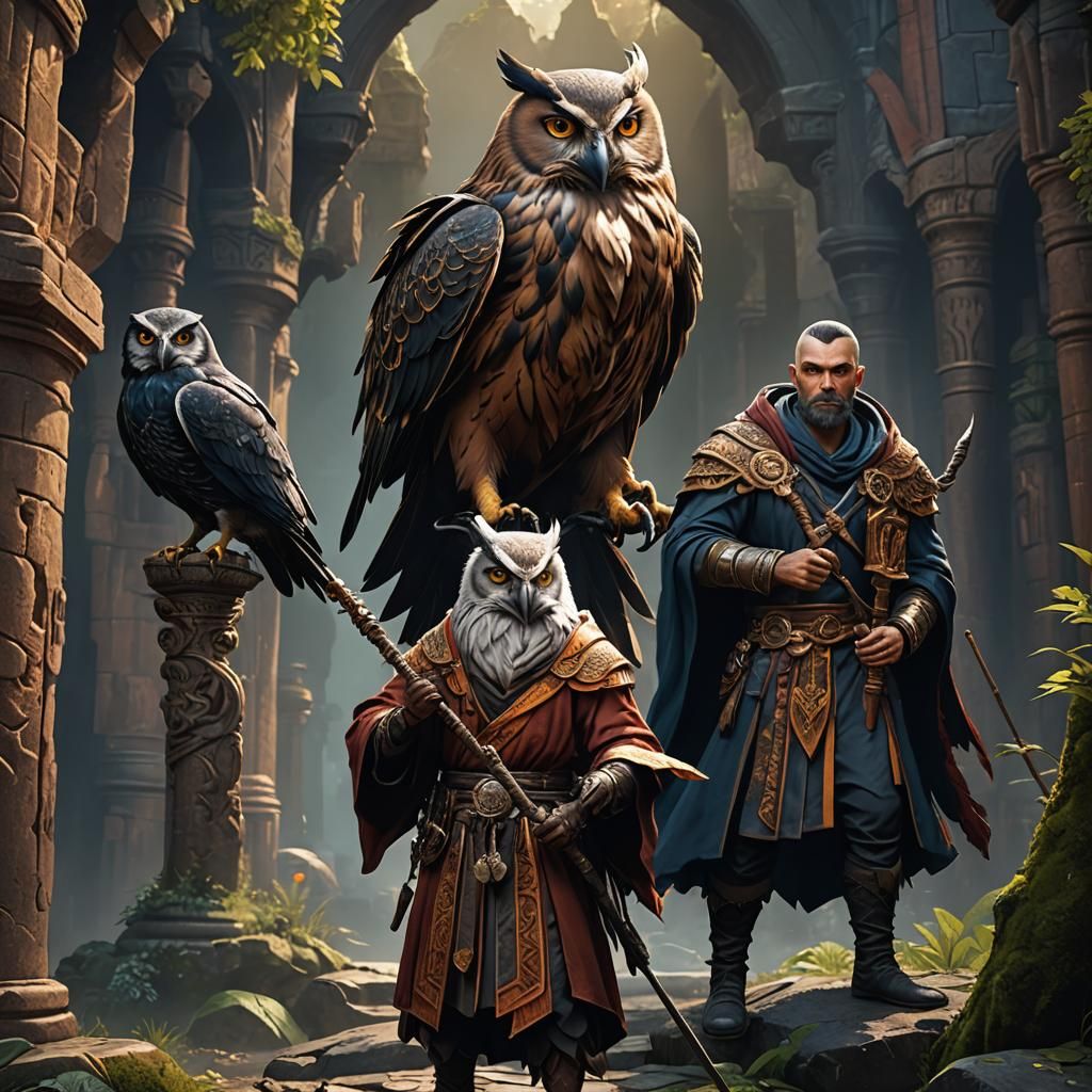 Aarakocra Owl-Headed Monk in Detailed Matte Painting