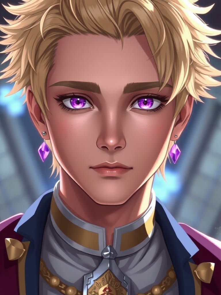 Young Emperor Jircniv with Luminous Hair and Amethyst Eyes